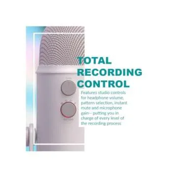 Blue Microphones Yeti USB Microphone (White Mist) Bundle with Monitor Headphones, AUX Adapters and Pop Filter (4 Items)