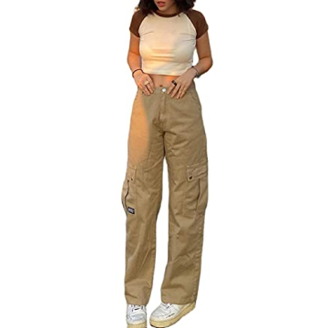 Juakoso Y2K Women Low Rise Straight Wide Leg Pants Retro Pockets Trousers Harajuku Street Wear for 9...