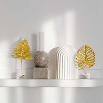 HUOIQIUE Gold Leaf Sculpture Statue Decor Desktop Ornament European Iron Sculptures Art Home Crafts Statues for Living Room Bedroom Office Shelves Decoration(Set of 2)