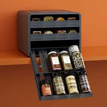 YouCopia SpiceStack Adjustable Spice Rack 24-Bottle Organizer for Cabinet or Pantry Storage, Granite