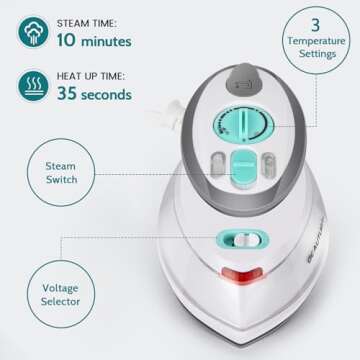 BEAUTURAL Mini Travel Steam Iron for Clothes with Dual Voltage, Non-Stick Soleplate, Anti-Slip Handl...