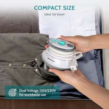 BEAUTURAL Mini Travel Steam Iron for Clothes with Dual Voltage, Non-Stick Soleplate, Anti-Slip Handle, Ideal for Sewing, Quilting and Handcraft