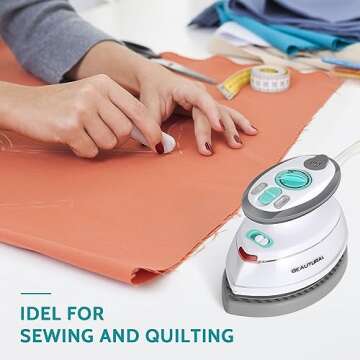 BEAUTURAL Mini Travel Steam Iron for Clothes with Dual Voltage, Non-Stick Soleplate, Anti-Slip Handle, Ideal for Sewing, Quilting and Handcraft