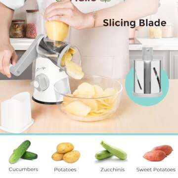 X Home Rotary Cheese Grater for Kitchen, Shredder with 3 Interchangeable Blades, Rotary Grater with ...