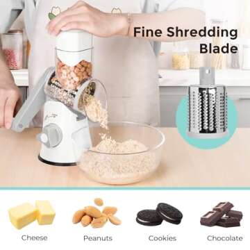 X Home Rotary Cheese Grater with 3 Interchangeable Blades