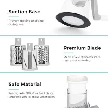 X Home Rotary Cheese Grater with 3 Interchangeable Blades