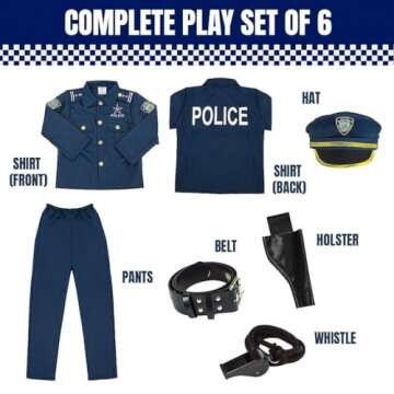 Police Costume Kids, Cop Costume, Kids Costume, Play Dressup with Police Hat, Shirt, Pants, Belt, Ho...