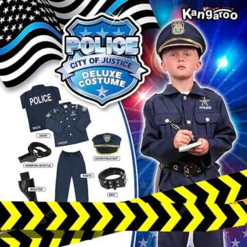 Police Costume Kids, Cop Costume, Kids Costume, Play Dressup with Police Hat, Shirt, Pants, Belt, Holster & Whistle, Kids Police Officer Costume Girl, Police Uniform, Police Officer Costume for Boys