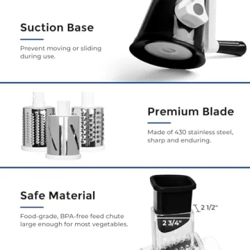 X Home Rotary Cheese Grater with 3 Drum Blades