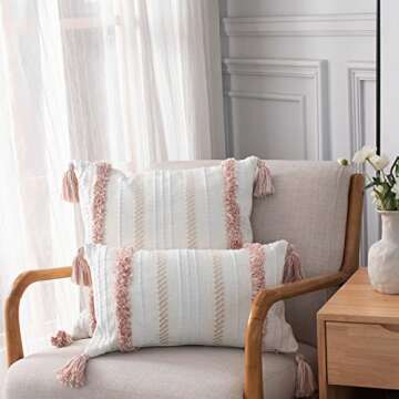 Boho Throw Pillow Covers Tufted Decorative Pillows Cover for Couch Bed Small Lumbar 12 x 20 inch Pil...