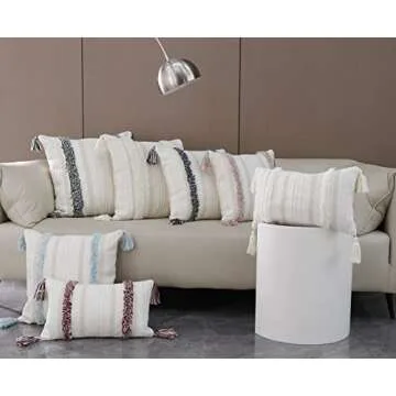 Boho Throw Pillow Covers Tufted Decorative Pillows Cover for Couch Bed Small Lumbar 12 x 20 inch Pillow Cover, Modern Accent Farmhouse Neutral Throw Pillow Case, Pink