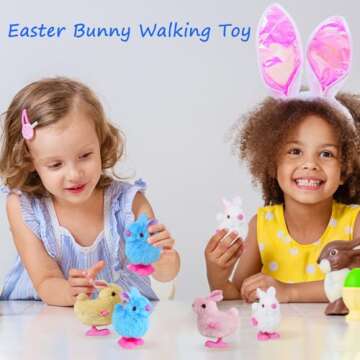 Audaisyly Chick Bunny Wind Up Toys for Kids, 4 PCS Clockwork Novelty Jumping Hopping Toy for Easter Egg Hunt Basket Stocking Party Birthday Gift