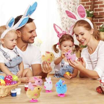 Audaisyly Chick Bunny Wind Up Toys for Kids, 4 PCS Clockwork Novelty Jumping Hopping Toy for Easter Egg Hunt Basket Stocking Party Birthday Gift
