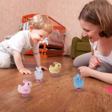 Audaisyly Chick Bunny Wind Up Toys for Kids, 4 PCS Clockwork Novelty Jumping Hopping Toy for Easter Egg Hunt Basket Stocking Party Birthday Gift