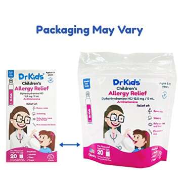 Dr. Kids Children's Allergy Relief Medicine with Diphenhydramine, 20 Pre-Measured Single-Use Vials