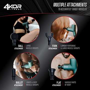 4KOR Fitness Muscle Percussion Massage Gun, Deep Tissue Vibration Massager, Rechargeable Handheld Stimulation, Ultra Quiet