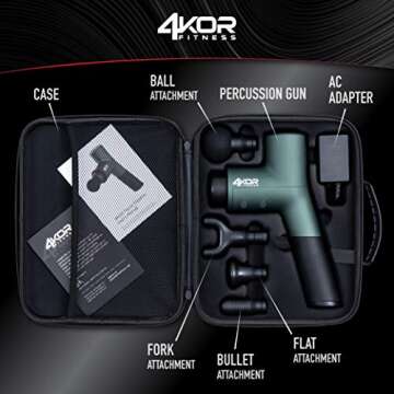 4KOR Fitness Muscle Percussion Massage Gun, Deep Tissue Vibration Massager, Rechargeable Handheld Stimulation, Ultra Quiet