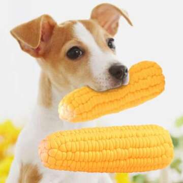 BWESOO Yellow Pet Dog Puppy Latex Corn Shape Squeaky Bite-Resistant Interactive Play Chew Toy Pet Su...