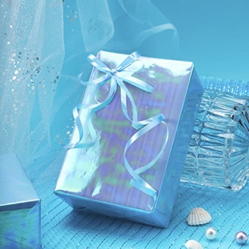 LeZakaa Blue Holographic Iridescent Wrapping Paper Roll
