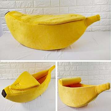 · Petgrow · Cute Banana Cat Bed House Medium Size, Christmas Pet Bed Soft Cat Cuddle Bed, Lovely Pet Supplies for Cats Kittens Rabbit Small Dogs Bed,Yellow