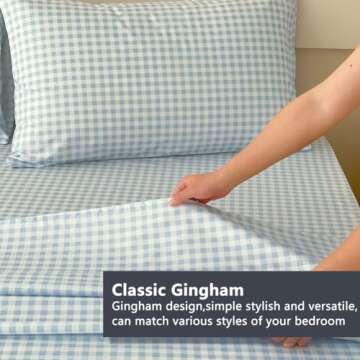Stylish Baby Blue Gingham Queen Sheet Set for Cozy Comfort