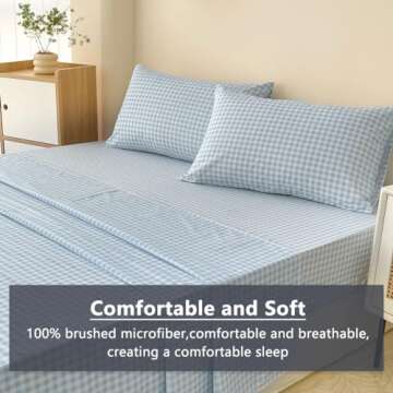 Stylish Baby Blue Gingham Queen Sheet Set for Cozy Comfort
