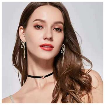 Xioose Rhinestones Earrings for Women silver rhinestone earrings Sparkly Long Linear Dangle Earrings Dangle Tassels Statement Earrings Bridal Wedding (Yellow Crystal Bow)