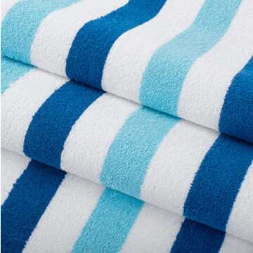 Arkwright Cabo Cabana Stripe Beach Towel - Pack of 4 - Large Soft Quick Dry Cotton Terry Towels for ...