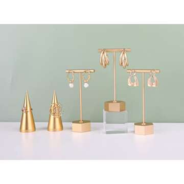 GemeShou Gold Metal 3pcs Earring T Stand Retail Display Holder for Show