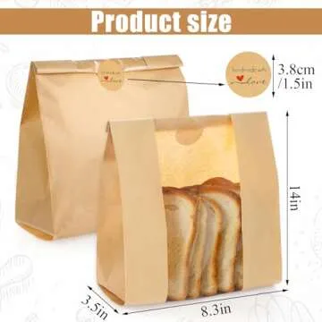 130 Pack Bread Bags for Homemade Sourdough Bags with Window, Large Bakery Bag with 160 Stickers for ...