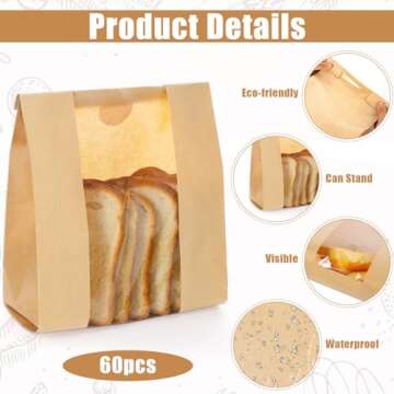 130 Pack Bread Bags for Homemade Sourdough Bags with Window, Large Bakery Bag with 160 Stickers for Packaging Baked Food Bread Storage (14 * 8.3 * 3.5 Inch)