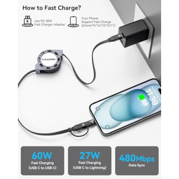 UZAHSK 2-in-1 USB C & Lightning Charger Cable