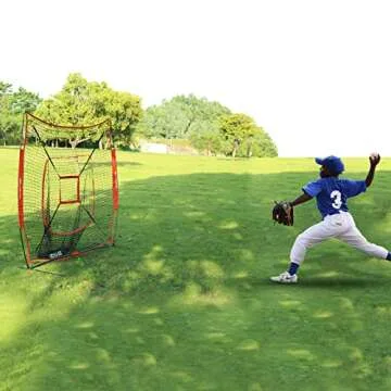 BaseGoal 7'×7' Baseball Softball Practice Net,Baseball Backstop,with Batting Tee,for Hitting Pitching Batting Catching with Bow Frame,Bonus Strike Zone (Red-B)