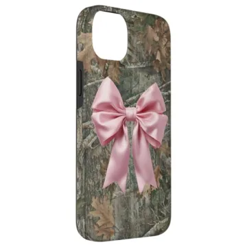 Stylish iPhone 14 Plus Camo Pink Bow Case for Protection