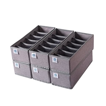 Qozary 6 Pack Sock Underwear Drawer Organizer Dividers, Collapsible Storage Boxes for Clothes, Socks...