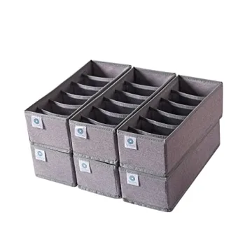 Qozary 6 Pack Sock Underwear Drawer Organizer Dividers, Collapsible Storage Boxes for Clothes, Socks...