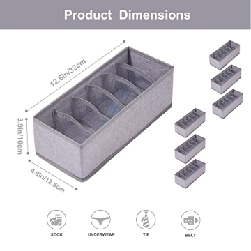 Qozary 6 Pack Sock Underwear Organizer Dividers for Drawers