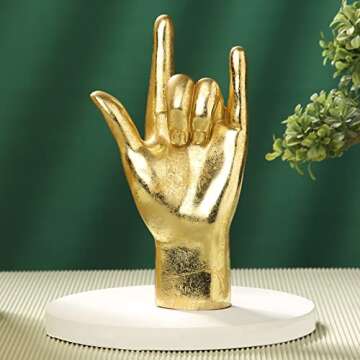 MicDecor Gold ASL Hand Sign Statue - Elegant Gift Ideas
