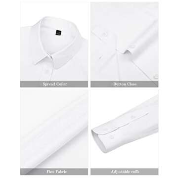 J.VER Womens Dress Shirts Long Sleeve Button Down Shirts Wrinkle-Free Stretch Regular Fit Solid Work Blouse White Medium