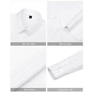 J.VER Womens Dress Shirts Long Sleeve Button Down Shirts Wrinkle-Free Stretch Regular Fit Solid Work Blouse White Medium