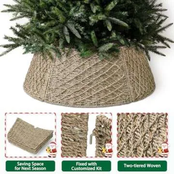 Yoochee Christmas Tree Collar 28" Woven Sea Grass Cover