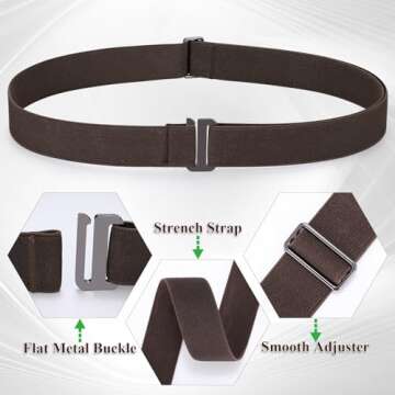SANSTHS Womens Invisible Adjustable Elastic No Show Flat Buckle Stretchable Belt for Jeans Pants Dresses 4 pack,Black+Blue+Coffee+Black S