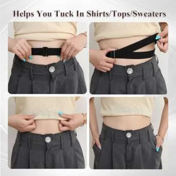 SANSTHS Womens Invisible Adjustable Elastic No Show Flat Buckle Stretchable Belt for Jeans Pants Dresses 4 pack,Black+Blue+Coffee+Black S