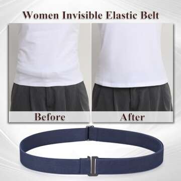 SANSTHS Womens Invisible Adjustable Elastic No Show Flat Buckle Stretchable Belt for Jeans Pants Dresses 4 pack,Black+Blue+Coffee+Black S