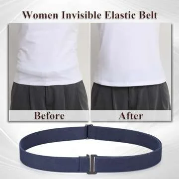 SANSTHS Womens Invisible Adjustable Elastic No Show Flat Buckle Stretchable Belt for Jeans Pants Dresses 4 pack,Black+Blue+Coffee+Black S