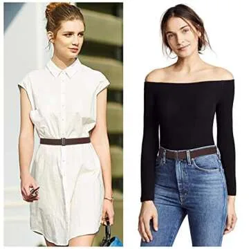 SANSTHS Womens Invisible Adjustable Elastic No Show Flat Buckle Stretchable Belt for Jeans Pants Dresses 4 pack,Black+Blue+Coffee+Black S