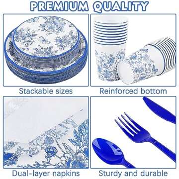 Elegantly Disposable Blue & White Floral Party Supplies Set