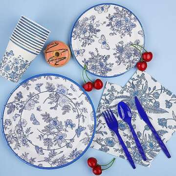 Elegantly Disposable Blue & White Floral Party Supplies Set