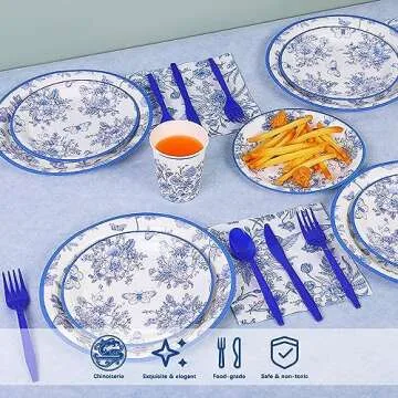 Elegantly Disposable Blue & White Floral Party Supplies Set