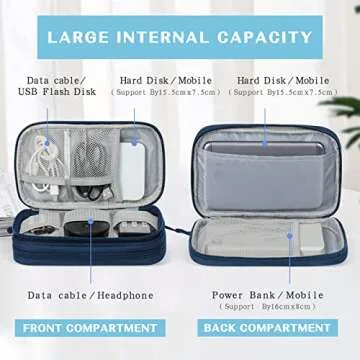 FYY Electronic Organizer, Travel Cable Organizer Bag Pouch Accessories Carry Case Portable Waterproof Double Layers All-in-One Storage for Cable, Cord, Charger, Phone, Earphone Navy